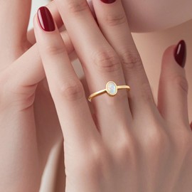 14K Gold Plated Adjustable Opal Ring, Oval, Dainty Fashion Jewellery for Women