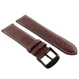 22mm Burgandy & White Genuine Leather Mock Croc Watch Strap Band Mens Crocodile Padded Black Buckle