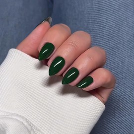 Emerald Green Press on Nails Short Almond Shaped,Dark Green Extra Short Almond Fake Nails Glue on, Acrylic False Nails Handmade of Upgrade Gel for Big & Petite Fingers, 30Pcs