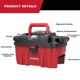 JIENUO Cordless Shop Vac Wet and Dry, with 20V 4.0Ah Battery and Charger, 2.5 Gallon Shop Wet Dry Vacuum Cleaner with Blower Function, Portable Commercial Vac for Car, Home and Garage