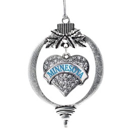 Inspired Silver - Minnesota Silver Christmas Ornament - Pave Heart Charm Christmas Tree Ornament with Cubic Zirconia - Holiday Hanging Decoration