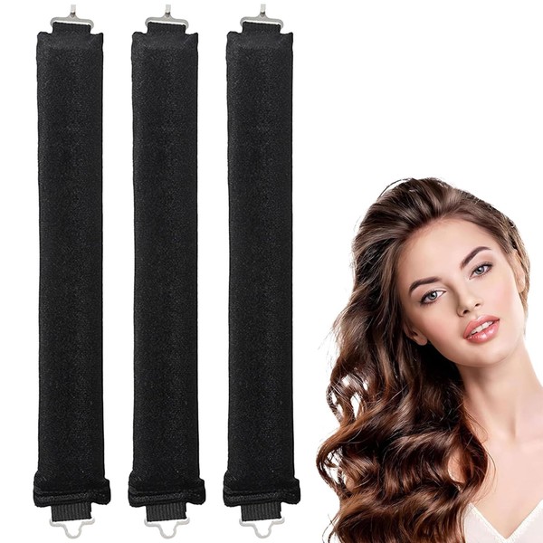 Jiaqcn 3 Piezas Heatless Curls（ Negro）, Rizos Sin Calor, Rollers