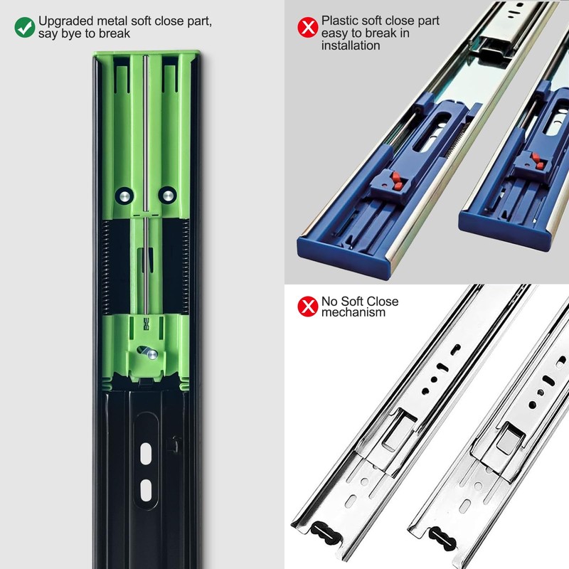 20 inch Soft Close Drawer Slides 6 Pairs Ball Bearing