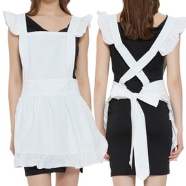Aspire Cotton Retro Adjustable Ruffle Apron Kitchen Cooking Adult & Kids Maid Costume - White - Kids