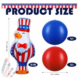 Wettarn 27 Inch 4th of July Inflatables Bowling Set 12 Pack Patriotic Yard Games for Kid