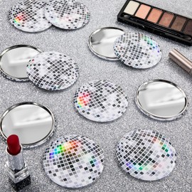 JMZYJZH 36Pcs Disco Ball Compact Mirror, Round Silver Disco Makeup Mirror for Women Gift Party Supplies