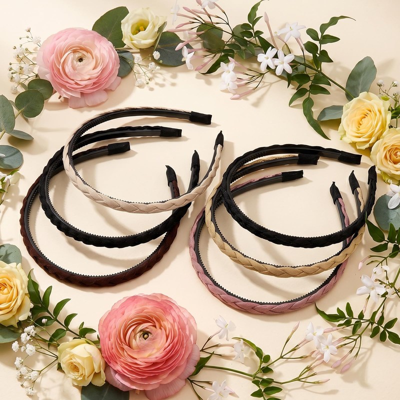 Amabro 6 Pcs Braided Headbands for Women, Non Slip Thin