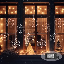 Baquler 20 Pcs Large Snowflake Christmas String Lights 12 Inches LED Snowflake Window Lights with 8 Modes Hanging Snowflake Lights for Christmas Home Indoor Outdoor Decorations (White)