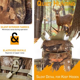 NEW VIEW Binocular Harness Chest Pack with Detachable Rangefinder Pouch, Adjustable Bino Harness & Rain Cover, Ideal for Hunting, Hiking - Camo & Quiet L