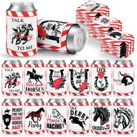 Pickmesh 24 Pcs Derby Can and Beverage Coolers Kentucky Horse Race Gifts Collapsible Funny Novelty Derby Can Holder for Horse Race Party Supplies (Run for the Roses)