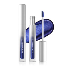 Glitter Lip Gloss Blue, Metallic Shimmer Liquid Lipstick 24 Hours Hold, Waterproof Non-Stick Cup Diamond Glitter Lip Gloss, Highly Pigmented Sparkly Glossy Lipstick Makeup for Cosplay Party 07
