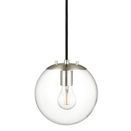Linea di Liara Sferra Modern Large Glass Pendant Light Kitchen Island Brushed Nickel Pendant Lighting Clear Glass Globe Pendant Light Mid Century Hanging Light Fixture, LED Bulb Included, UL Listed