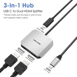 WAVLINK USB C to Dual HDMI Adapter, hdmi Adapter with Dual HDMI, 100W PD for Mac, Windows, Dell XPS, HP, Lenovo, Thunderbolt 3/4 Laptops