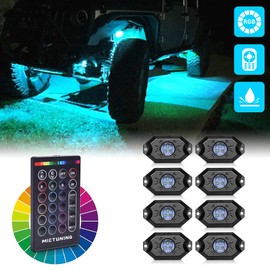 MICTUNING RGB Rock Lights with RF Remote Control Multicolor Neon Underglow LED Lighting Kit - 8 Pods