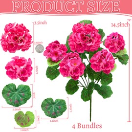 Artificial Geraniums Flowers for Outdoors Spring Summer Decor, 4 Bundles UV Resistant Fake Geraniums Flowers Silk Faux Plants for Home Planter Gardens Table Patio Porch Indoor Cemetery Decor(Color)