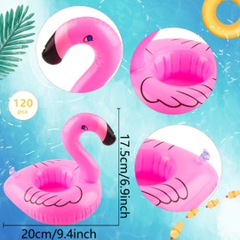 120 Pack Inflatable Flamingo Drink Holders Pink Flamingo Drink Floats Blow Up Flamingo Floating Drink Holder Cup Coasters for Summer Pool Swim Party