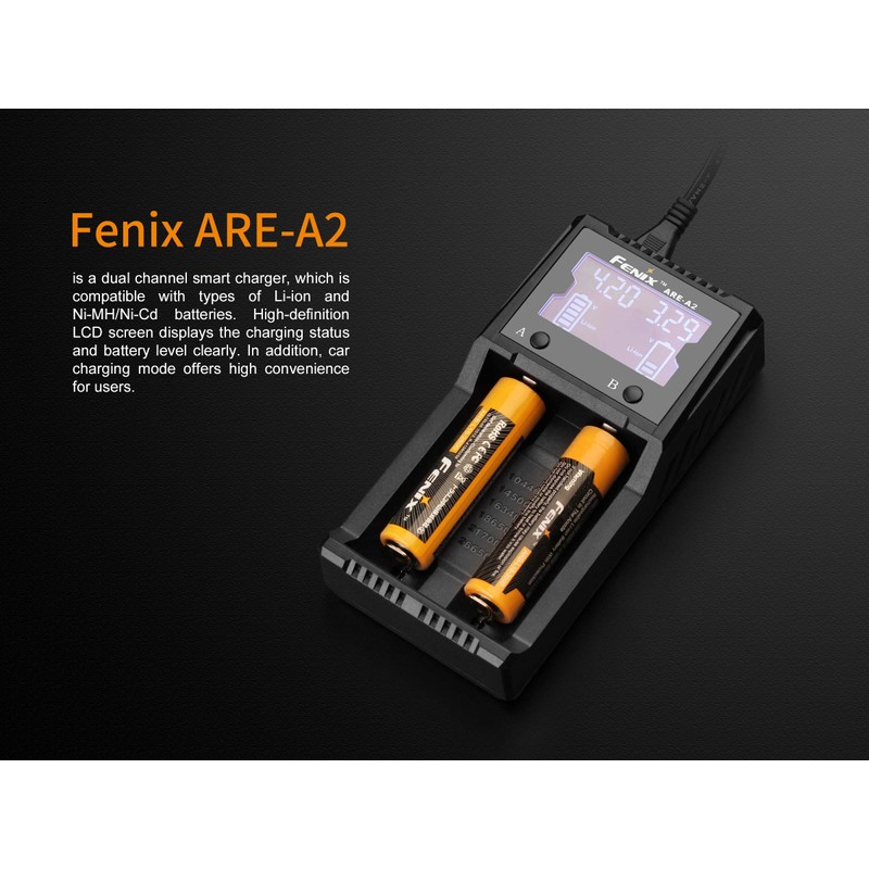 EdisonBright Fenix are-A2 Home/in-car Battery Charger for 21700/18650/16340 BBX5 Battery