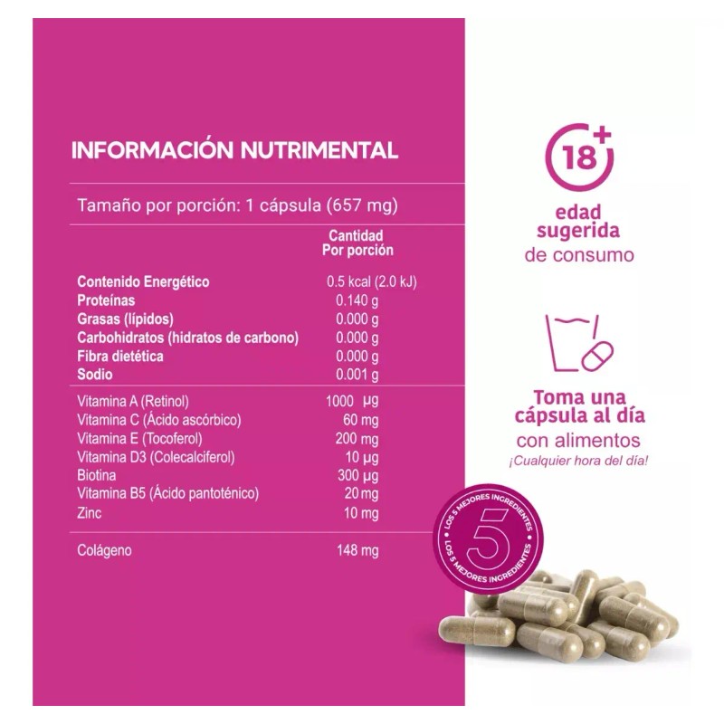 Suplemento Lifeed5 Biotina Colágeno Piel Uñas Cápsulas