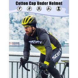 MELLIEX 2 Packs Skull Caps Beanie, Unisex Cycling Helmet Liner Cap Thin Cotton Multifunctional Winter Beanie Hat for Running Sleeping Black, Blue