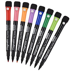[UPGRADED]Magnetic Dry Erase Markers, (8 Pack) Dealkits Low Odor White Board Markers Whiteboard Markers with Erasers for Kids Teacher Supplies Classroom Work White Board, Calender, Fine Tip Point
