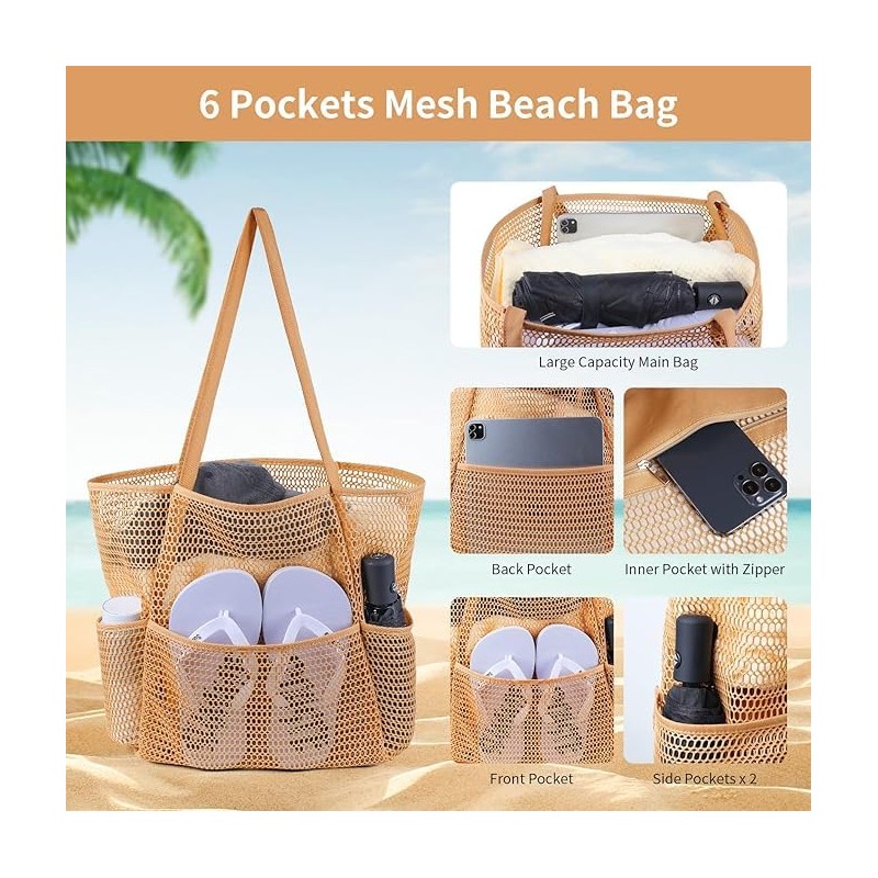 Bolsa de Playa para Mujer,Alta capacidad reticulada Bolso de Hombro,bolsas