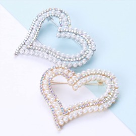 AB Crystal Heart Pearl Brooches Pins Simple Hearted Love Brooch Classic for Wedding Party Dance Banquet for Women Ladies Girls Dainty Elegant Beautiful Minimalist Lapel Pins Dress Suit Shirt Ceremony Clothes Accessories Jewelry Valentine's Day Mother's D