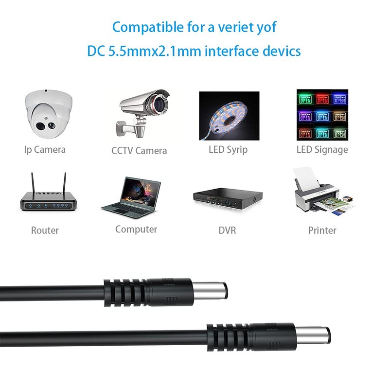 2-Pack DC Power Cable Male to Male Power Adapter DC