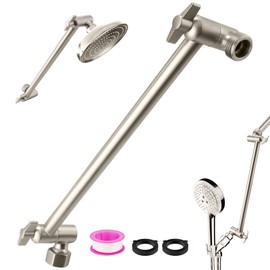 Rain Shower Head Extension 12 Inch Adjustable Rain Shower Head Extension Arm Stainless Steel Shower Head Holder G1/2 Universal Connector Compatible (Brushed Nickel)