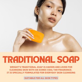 Wrights Traditional Bar Soap 125g Multipack of 4 with Soap Dish Tray and Lid | Coal Tar Soap for All Skin Types | Antibacterial Hand Soap Bar & Soap Bars Multipack for Home, Gym, and Travel