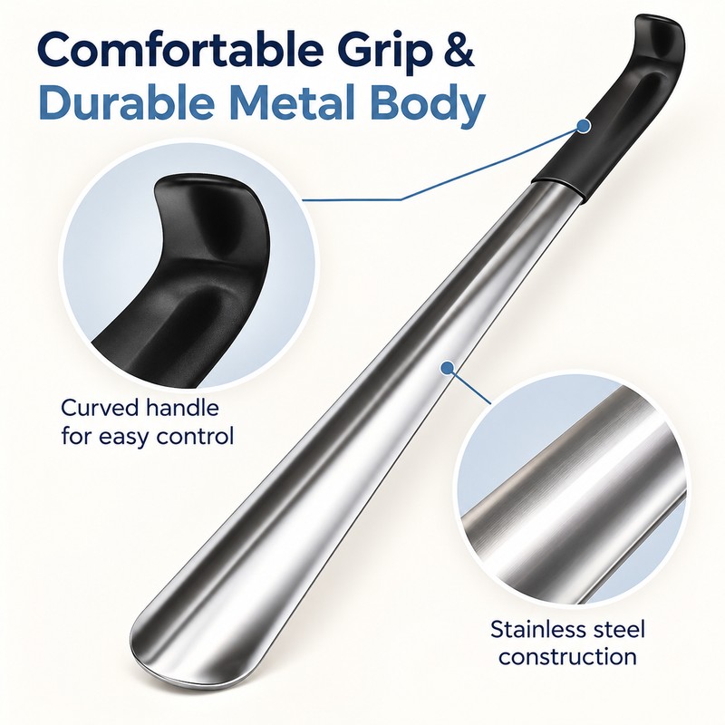2pc Long Handle Stainless Steel Shoe Horn for Easy Shoe
