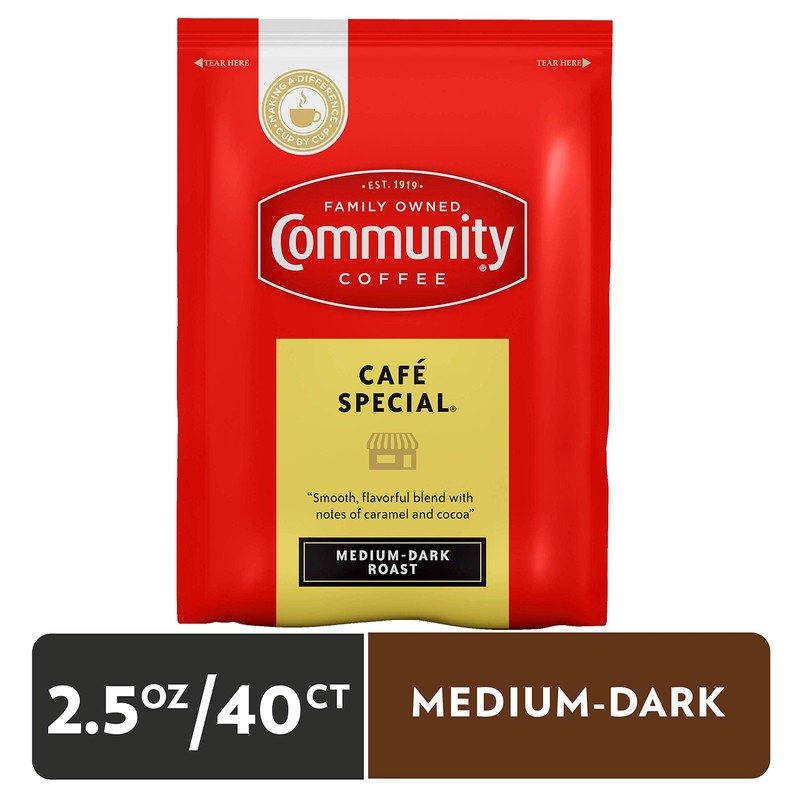 Community Coffee Café Special Pre-Measured Coffee Packs, Medium Dark Roast,