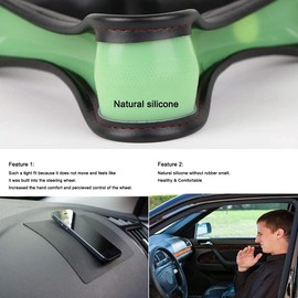 Funda para volante de piel auténtica negra con forro de gel de sílice suave de 15 pulgadas para Fusion Altima, etc