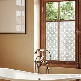 ChicSkin Pure White Window Privacy Film Decorative Pattern Design, Removable Frosted Glass Window Film Cling for Glass Window Door, Fleur De Lis 78.74"x22.83"