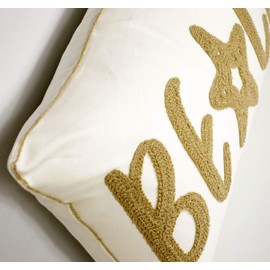 DECOPOW Embroidered Beach Throw Pillow Covers,Beach Decorative Canvas Pillow Cover for Nautical Style Deco 12 X 20 Inches(Wheat Beach)