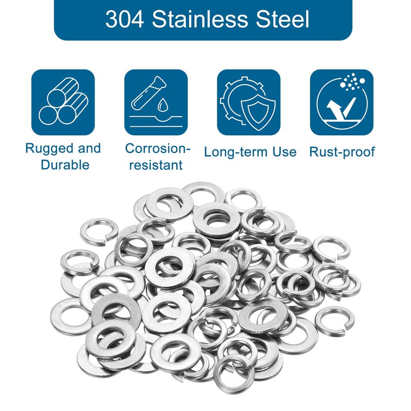 sourcing map 200Pcs M8 304 Stainless Steel Split Lock Washer
