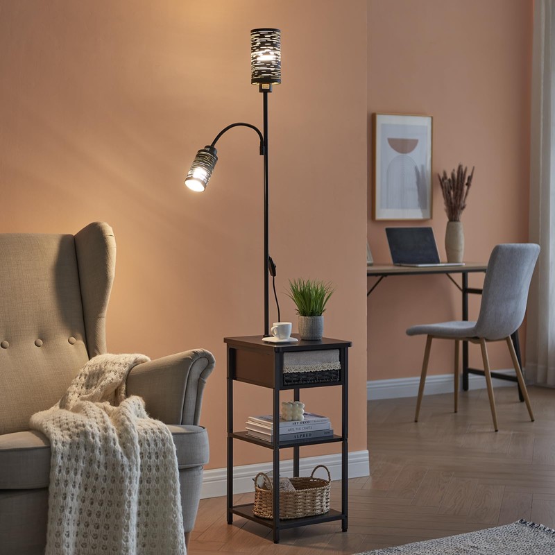 BAMGROW Floor Lamp with End Table, Side Table with Lamp