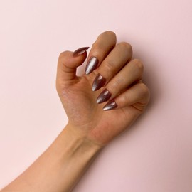 MRSCOL Press on Nails-Brown, Cat Eye Press on Nails Almond,Short Reusable 16 Sizes - 32 Nail Kit with Glue