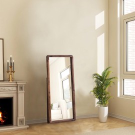 Sintosin Farmhouse Wall Mirrors for Bedroom 16 X 43 Inch, Leaning Rustic Wood Frame Small Full Length Mirror, Rectangle Floor Length Mirror, Hanging Full Length Mirror Wall Decor for Living Room