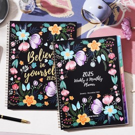 2025 Planner - Planner 2025, Jan 2025 - Dec 2025, 2025 Planner Weekly and Monthly, 8.5" x 11" 2025 Calendar Monthly Planner with Tabs&Pocket, Flexible Cover, Twin-Wire Binding - Black Floral