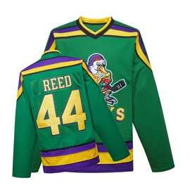 Mighty Ducks Jersey Movie Ice Hockey Jersey Green S-XXL Fulton Reed #44 with Adult Size, 90S Hip Hop Clothing for Party(Large)