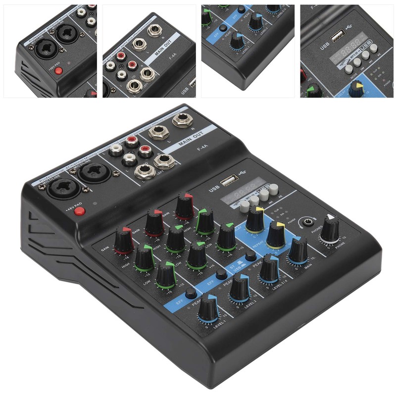 Professional 4 Channel Audio Mixer, Sound Board Console System, DJ