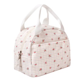 Lunch Box for Wome Men Large Capacity Insulated Lunch Tote Bag for Kids Cute Corduroy Lunch Bags For Work Travel School Or Picnic (Checkered flower)