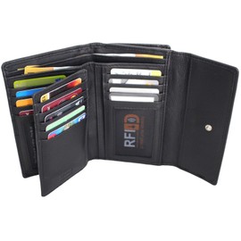 RFID Quality Full Grain Genuine Cow Hide Leather Purse. RFID Security Block Lining to Protect Your Paypass Card Details from Scan Theft. (Black)