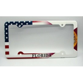 DIGIART INTERNATIONAL AMERICAN FLAG FLORIDA STATE FLAG METAL CAR LICENSE PLATE FRAME. FLORIDA STATE