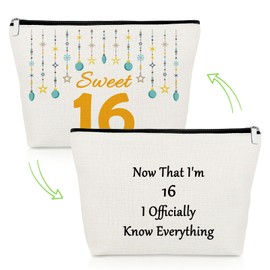 Sweet 16 Birthday Gifts for Girls Makeup Bag Birthday Encouragement Gift 16 Year Old Birthday Gift for Granddaughter Daughter 16th Birthday Gifts for Friend Sister Birthday Party Gift Cosmetic Pouch