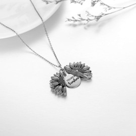 VONALA Sunflower Necklace for Women You Are My Sunshine Engraved Locket 925 Sterling Silver Necklace, Sterling Silver