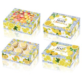 24 Pieces Blue Tiles Lemon Treat Boxes, Capri Lemon Cookie Boxes with Window Lemonade Pary Bakery Gift Boxes Candy Containers for Wedding Birthday Bridal Shower Bachelorette Party Favor