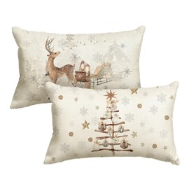 Artoid Mode Snowflakes Trees Gifts Reindeer Christmas Cushion Covers Set of 2 30 x 50 cm Chrisrmas Star Decorative Cushion Cover Couch Decoration
