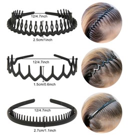 WOVOWOVO 10 Plastic Hair Bands with Teeth, Zig Zag Headbands for Women Men Girls Teens Thin Black Hairbands Non Slip Brown Comb Head Bands Hair Accessories