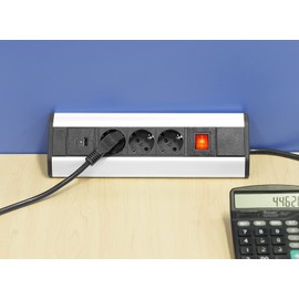Elbe Inno Elbe Inno? Ecksteckdose f1r die Arbeitsplatte (3 Steckdosen & einen Typ-A und einen Typ-C-USB-Ladeanschluss & Schalter), Tischsteckdose aus Aluminium in schwarz-grau Optik